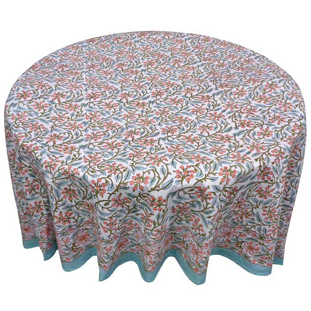 Hand Block Printed Cotton Round Tablecloth 180 cms Berry Pink 106128