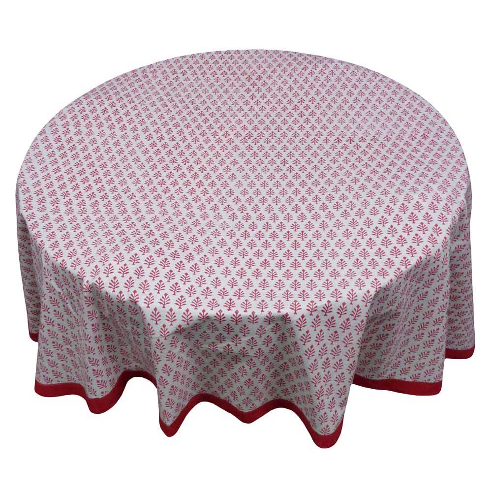 Hand Block Printed Cotton Round Tablecloth 220 cms Neem Raspberry 204714