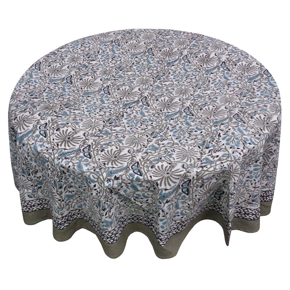 Hand Block Printed Cotton Round Tablecloth 220 cms Passion Flower 108709