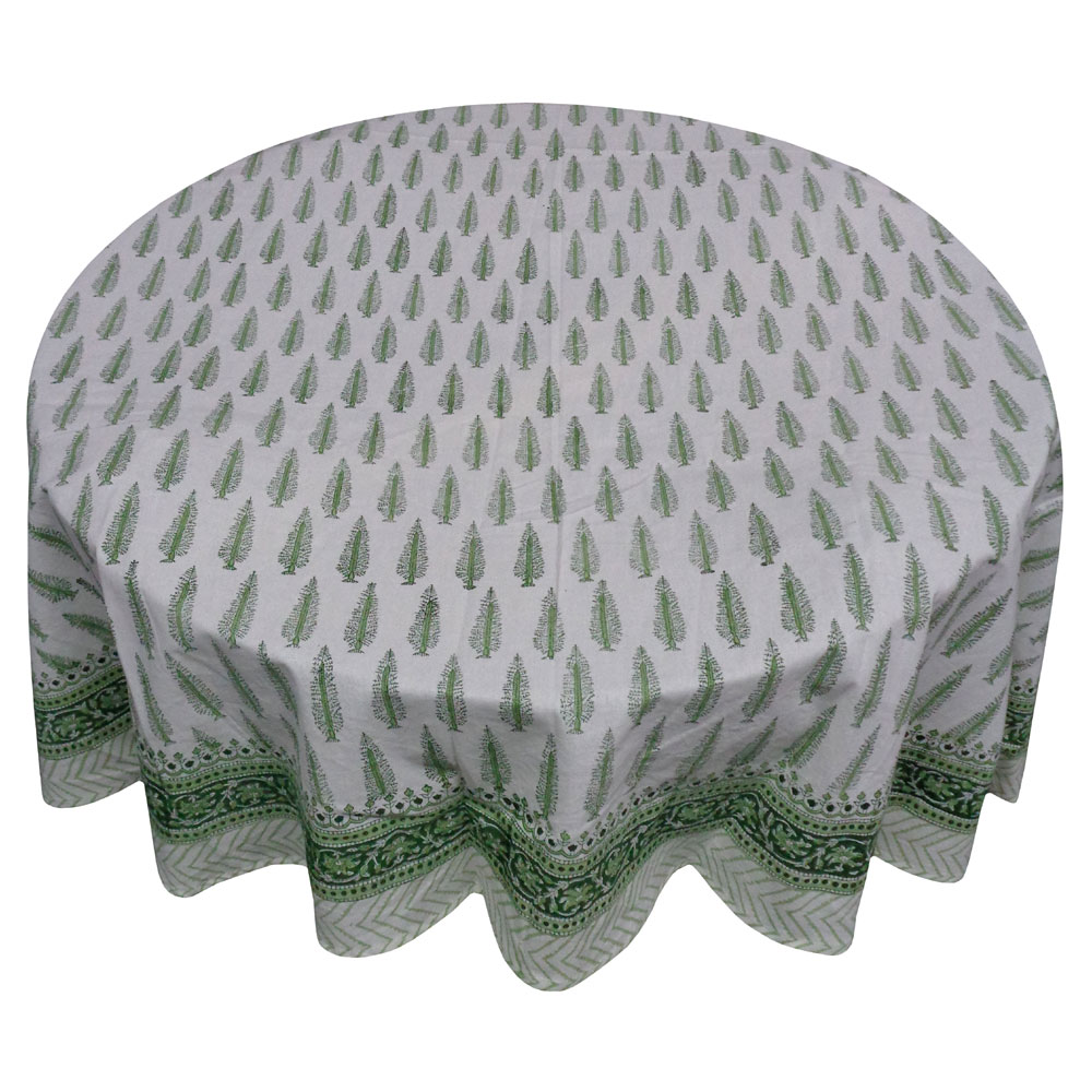 Hand Block Printed Cotton Round Tablecloth 180 cms  Winter Fall Tree Vineyard 302395