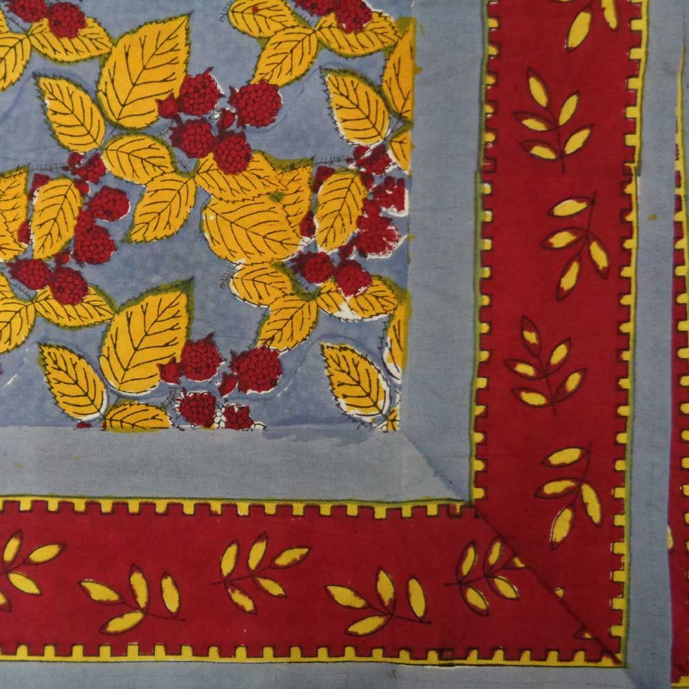 Hand Block Printed Cotton Tablecloth 150x220 Raspberry Moonlight 2690