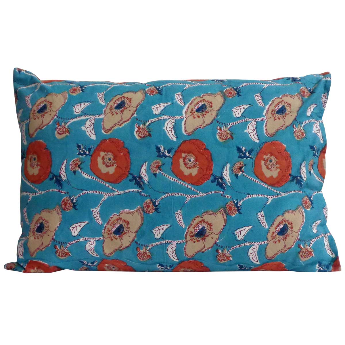 Hand Block Printed Cotton Pillows Cover 50x70 cm Set of 2 Teal Flower Gud 109973