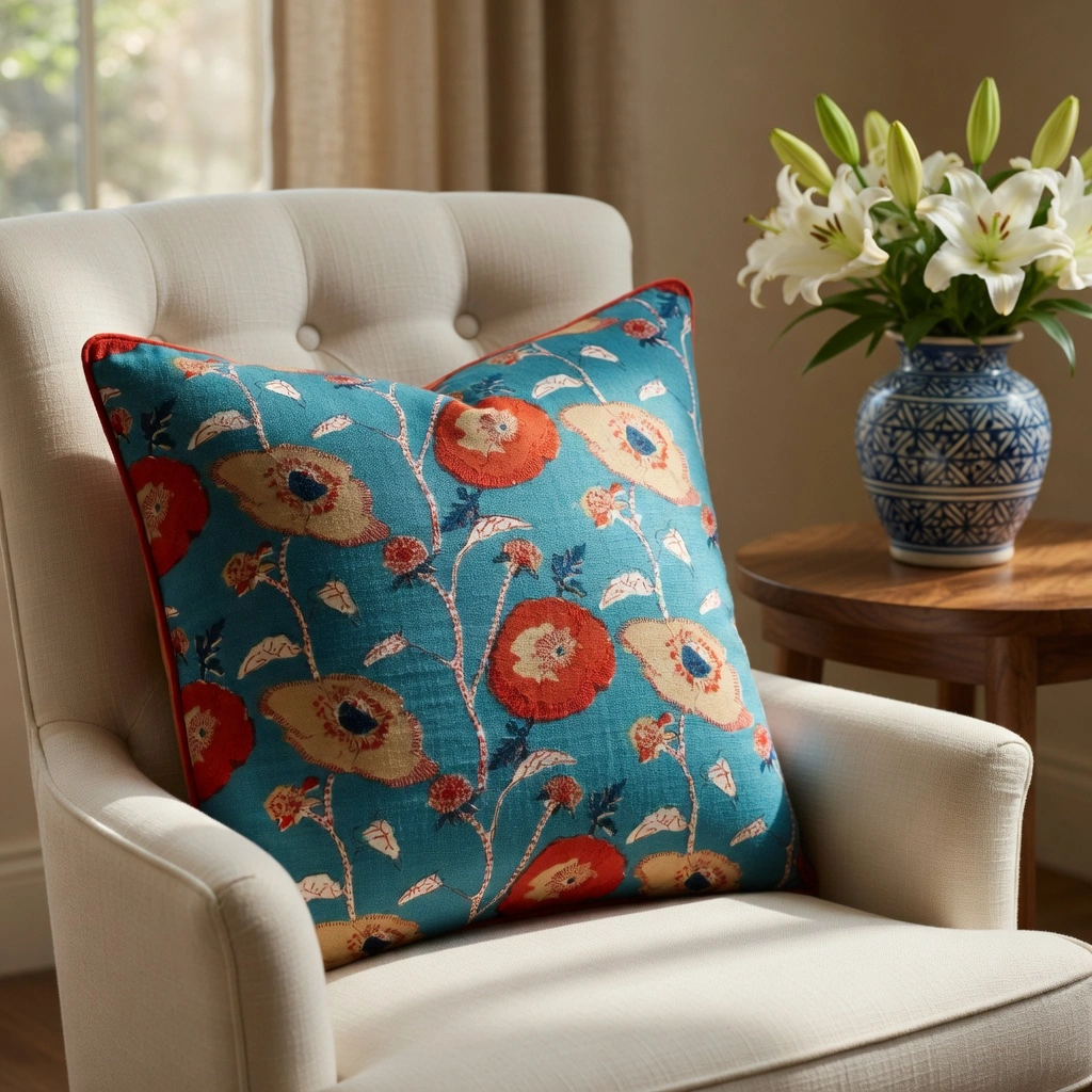 Piping Cushion Cover 50x50 cms  Teal Flower Gud 200860