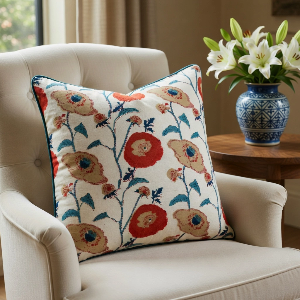 Piping Cushion Cover 50x50 cms Teal Flower Open 200858
