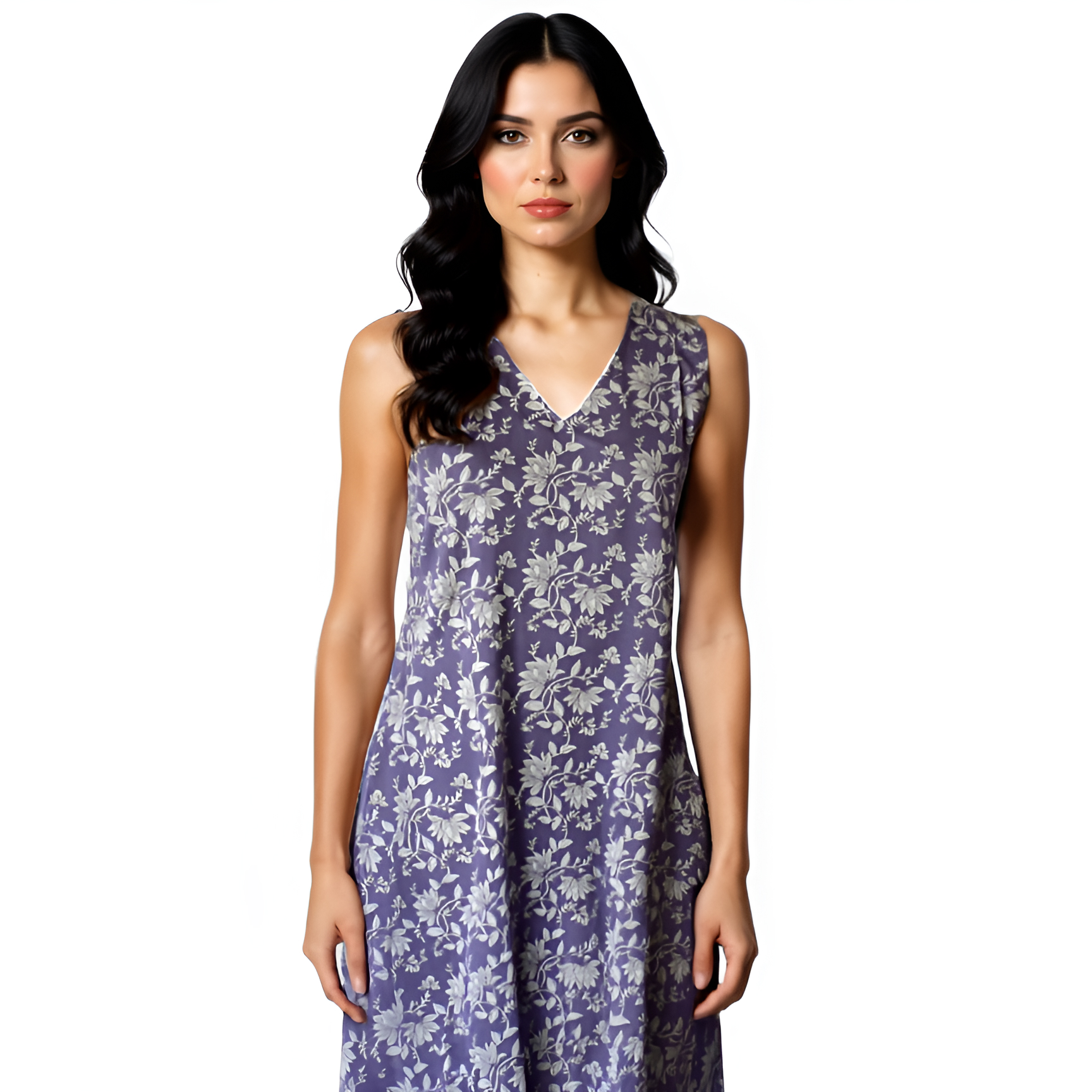 Sleeveless Purple Violet Dress Hand Printed Cotton Dress 100 Cotton Casual Wear