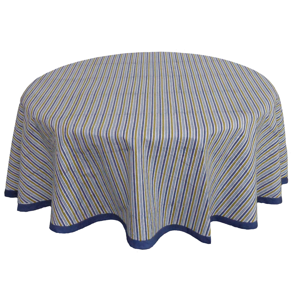 Hand Block Printed Cotton Round Tablecloth 220 cms Three Stripe Starlight 202213