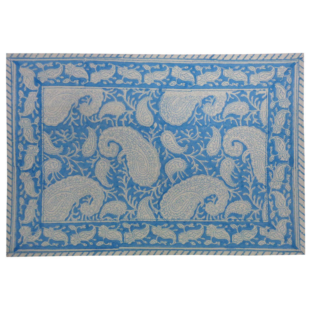 Hand Block Printed Cotton Canvas Table Mat 32x48 cms Set of 2 Table mats Ambi Aqua Gud 200868