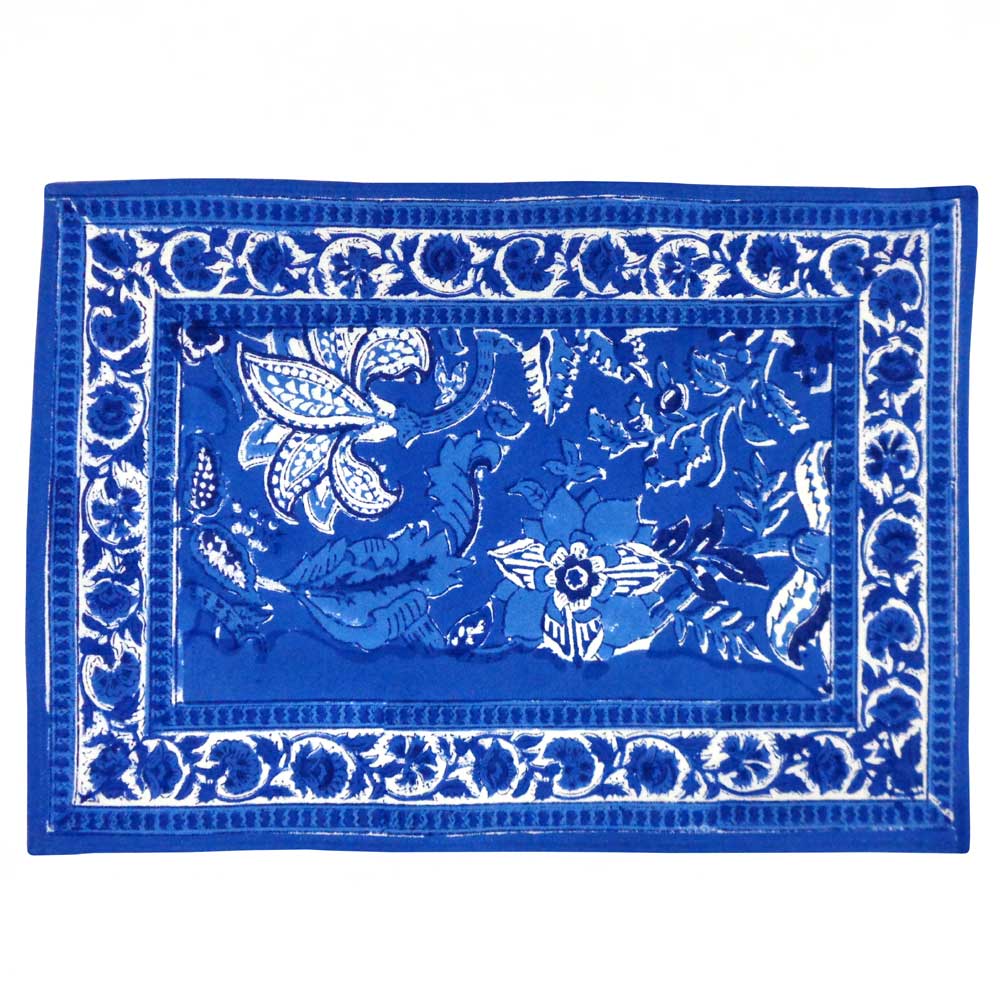 Hand Block Printed Cotton Canvas Table Mat 32x48 cms Set of 2 Table mats Anarkali Blue Gud 106797