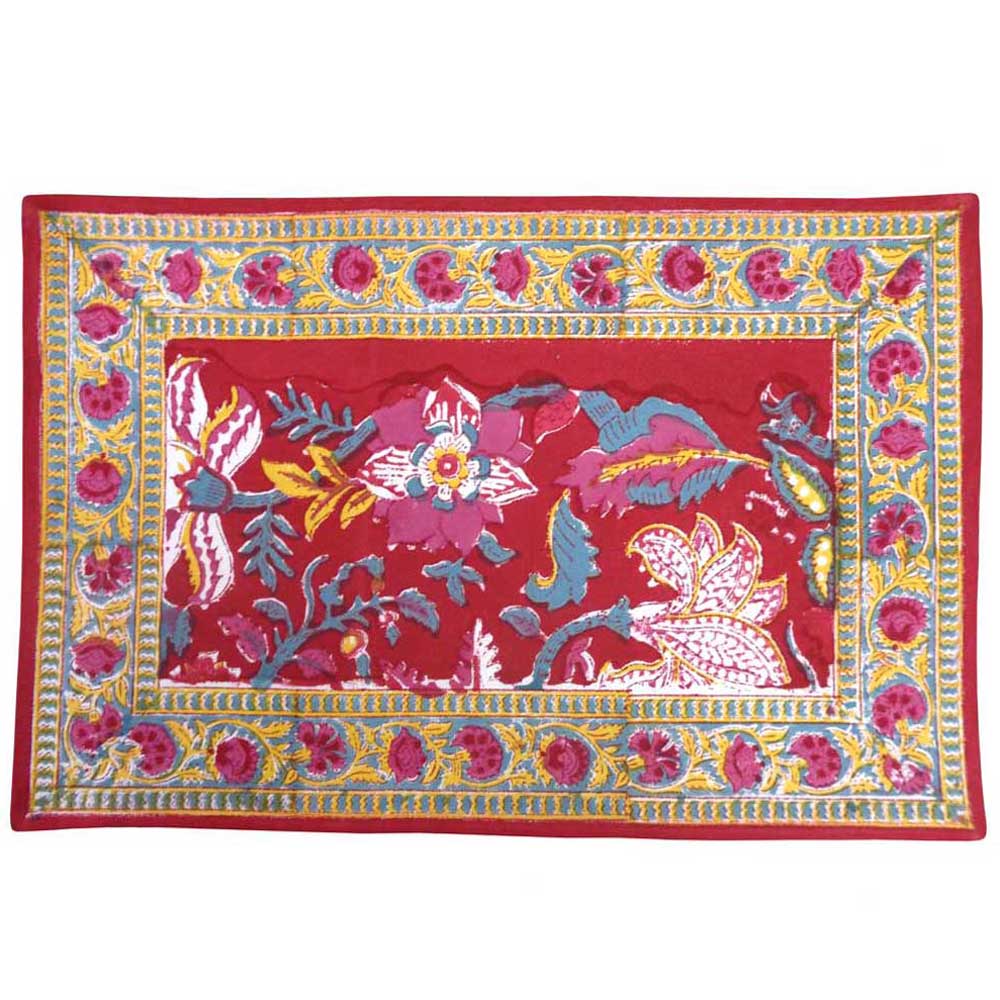 Hand Block Printed Cotton Canvas Table Mat 32x48 cms Set of 2 Table mats Anarkali Red Gud 201397