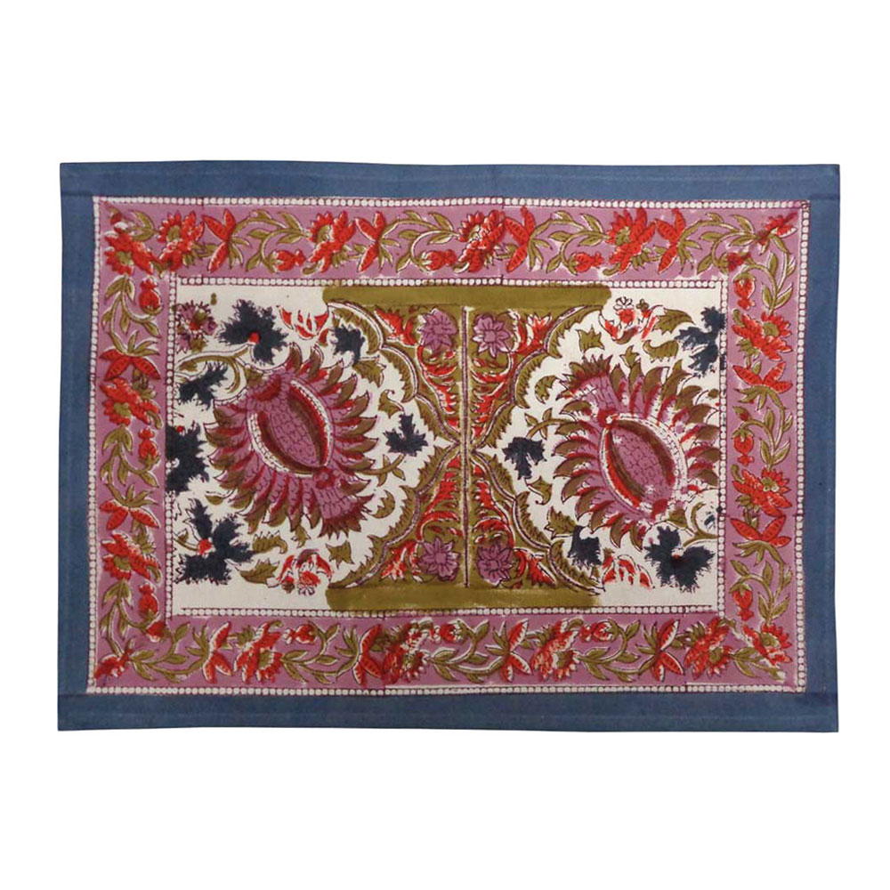 Hand Block Printed Cotton Canvas Table Mat 32x48 cms Set of 2 Table mats Bird Of Paradise Open 204059