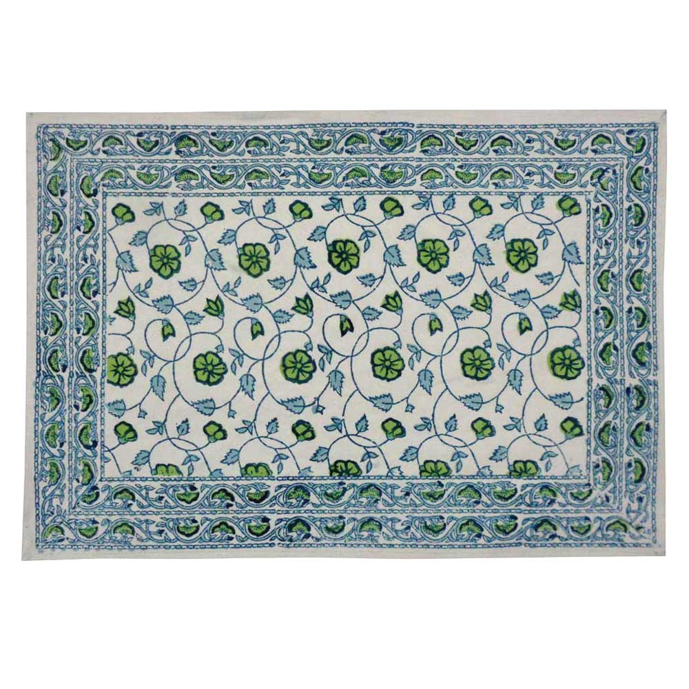 Hand Block Printed Cotton Canvas Table Mat 32x48 cms Set of 2 Table mats Floral Kali Green 203932