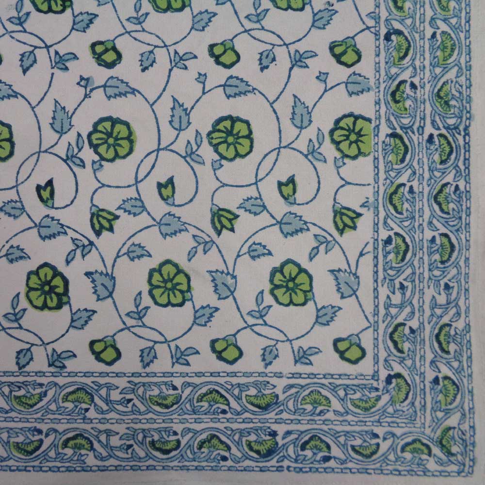 Hand Block Printed Cotton Canvas Table Mat 32x48 cms Set of 2 Table mats Floral Kali Green 203932