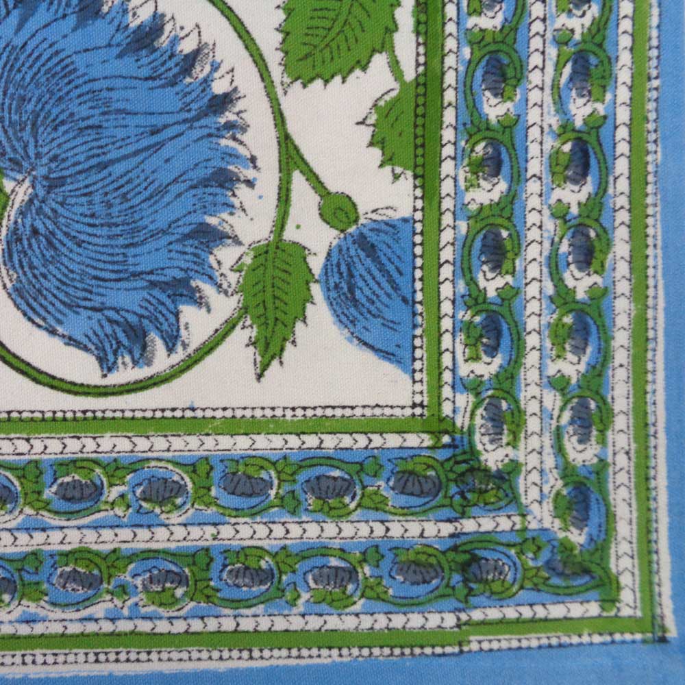 Hand Block Printed Cotton Canvas Table Mat 32x48 cms Set of 2 Table mats Kamal Aqua Open 106099