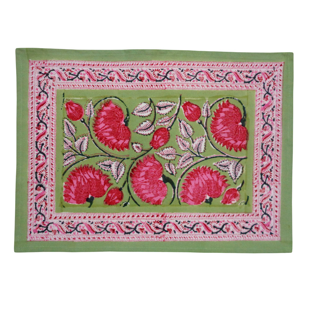 Hand Block Printed Cotton Canvas Table Mat 32x48 cms Set of 2 Table mats Kamal Gulabi Gud 206591