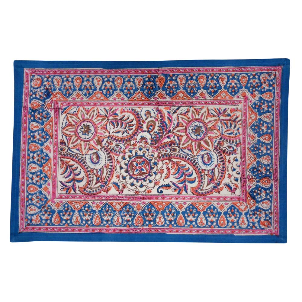 Hand Block Printed Cotton Canvas Table Mat 32x48 cms Set of 2 Table mats Kusum Gulabi Jaal 106025