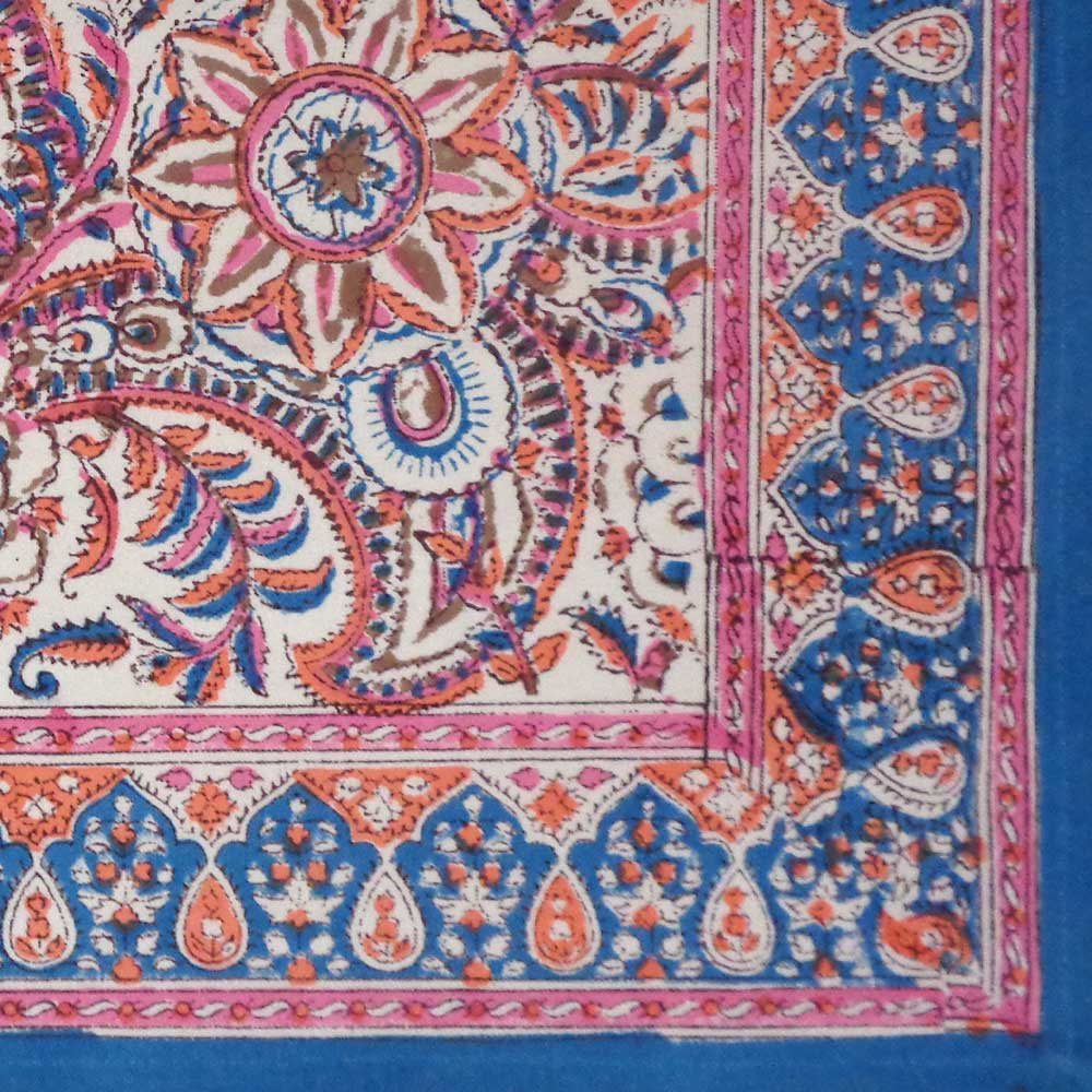 Hand Block Printed Cotton Canvas Table Mat 32x48 cms Set of 2 Table mats Kusum Gulabi Jaal 106025