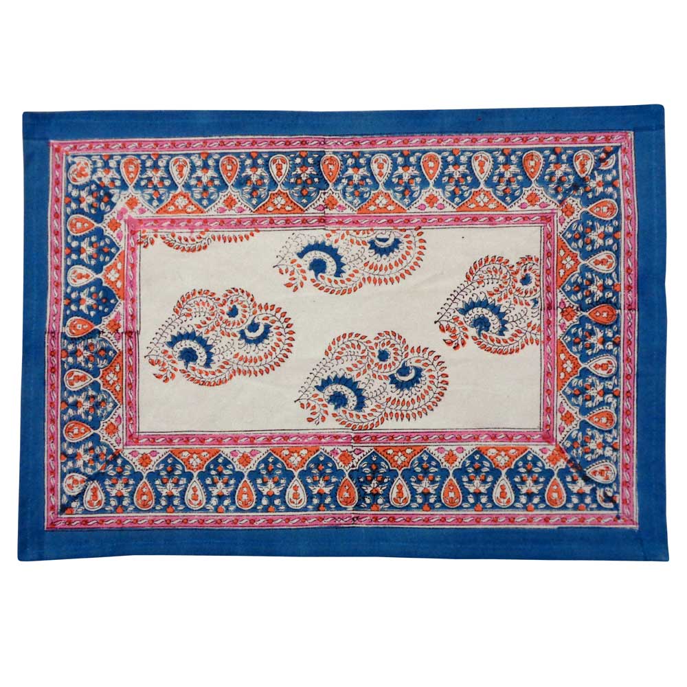 Hand Block Printed Cotton Canvas Table Mat 32x48 cms Set of 2 Table mats Kusum Gulabi Boota 205379