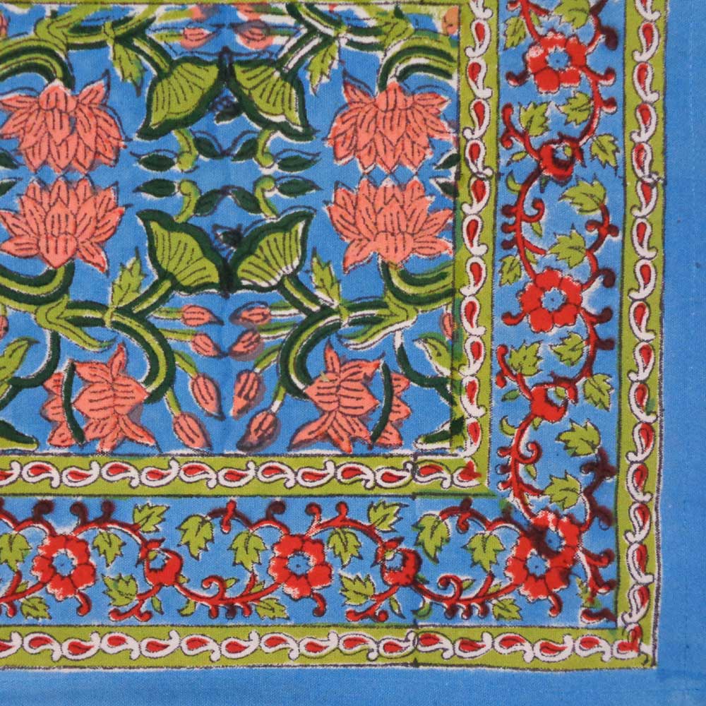 Hand Block Printed Cotton Canvas Table Mat 32x48 cms Set of 2 Table mats Lotus Green Gud 204895