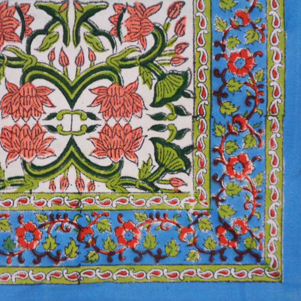 Hand Block Printed Cotton Canvas Table Mat 32x48 cms Set of 2 Table mats Lotus Green Open 106868