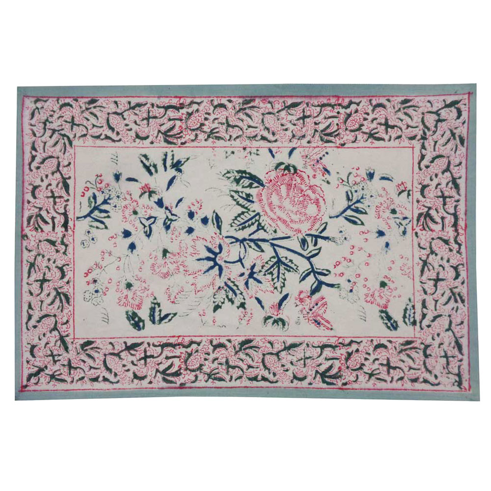 Hand Block Printed Cotton Canvas Table mat 32x48 csm Set of 2 Table mats Naya Gulab Open 102263