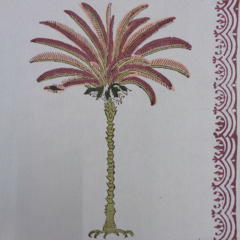 Hand Block Printed Canvas Table Mat 32x48 cms Set of 2 Table mats Palm Tree Pink 202080