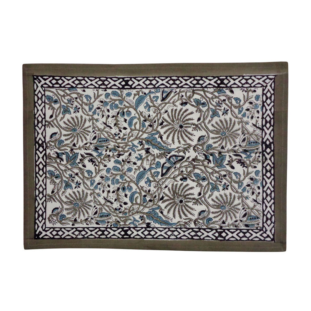 Hand Block Printed Cotton Canvas Table Mat 32x48 cms Set of 2 Table mats Passion Flower 108709