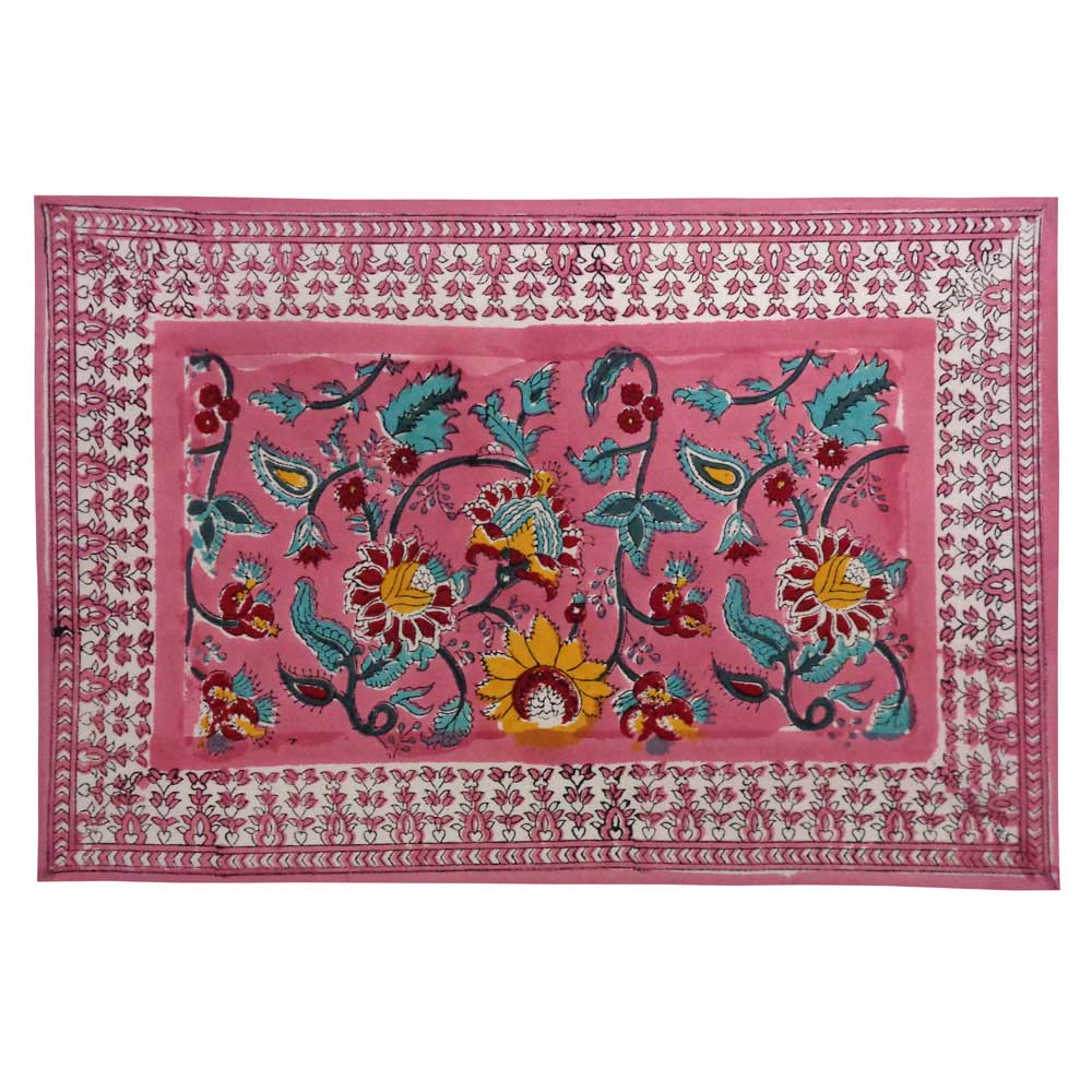 Hand Block Printed Cotton Canvas Table Mat 32x48 cms Set of 2 Table mats Phuljhari Pink Gud 204756