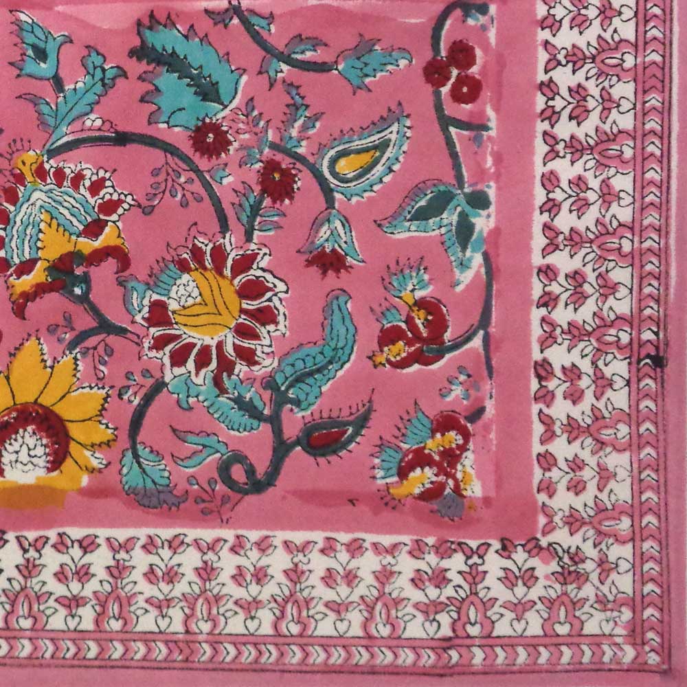 Hand Block Printed Cotton Canvas Table Mat 32x48 cms Set of 2 Table mats Phuljhari Pink Gud 204756