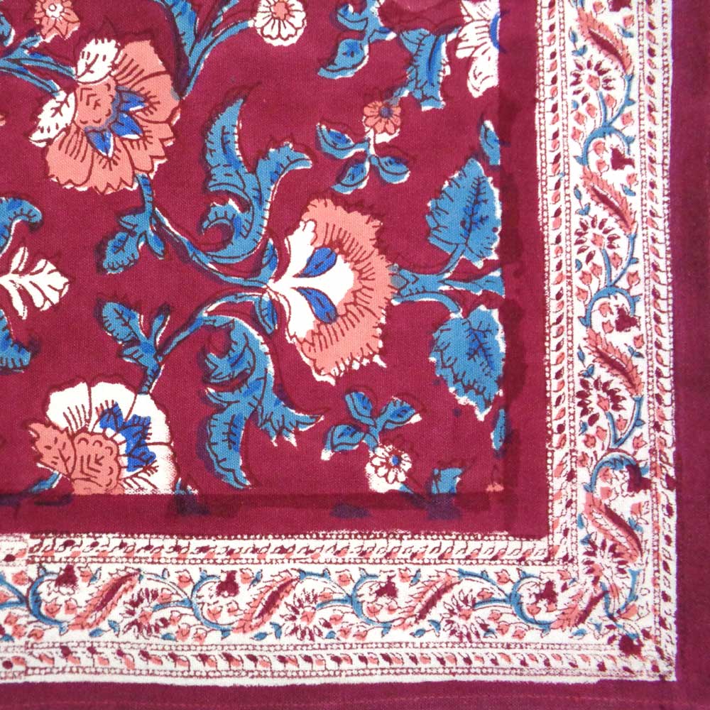 Hand Block Printed Cotton Canvas Table Mat 32x48 cms Set of 2 Table mats Rukhsana Maroon Gud 105823