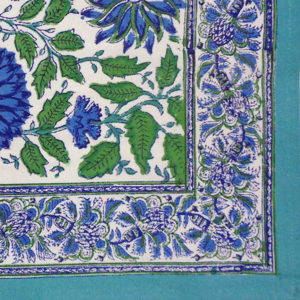 Hand Block Printed Cotton Canvas Table Mat 32x48 cms Set of 2 Table mats Surajmukhi Blue Open 207560
