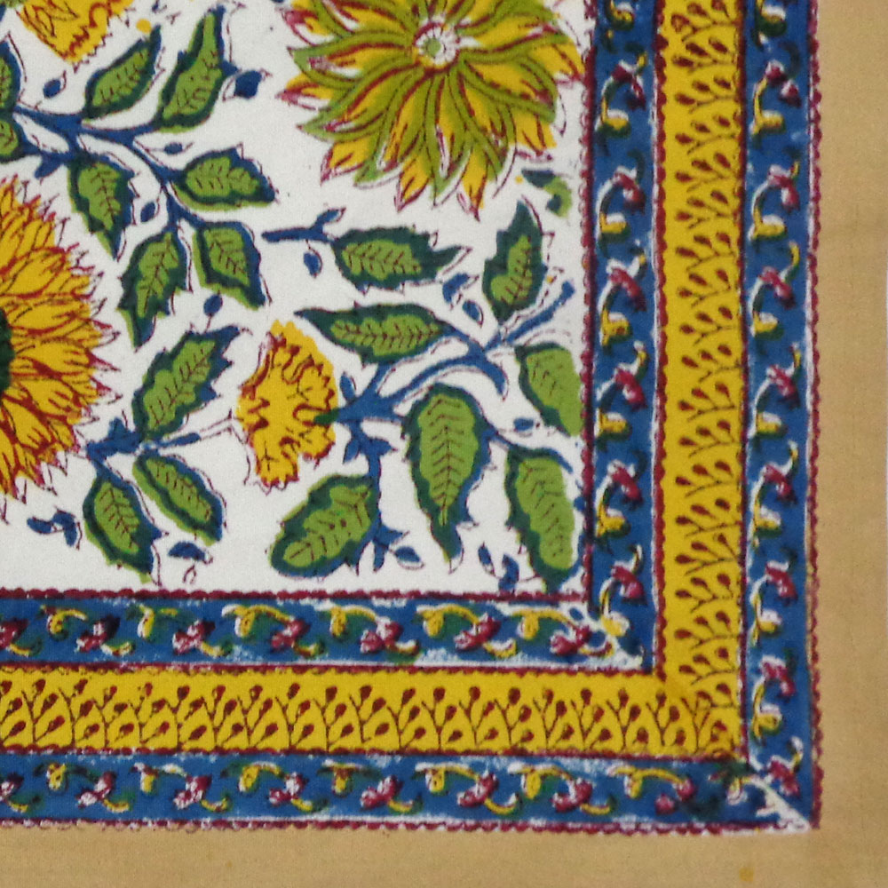 Hand Block Printed Cotton Canvas Table Mat 32x48 cms Set of 2 Table mats Surajmukhi Canary Open 206589