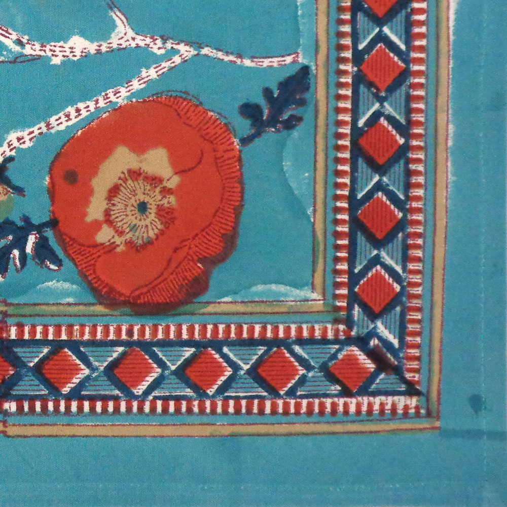 Hand Block Printed Cotton Canvas Table Mat 32x48 cms Set of 2 Table mats Teal Flower Gud 205130