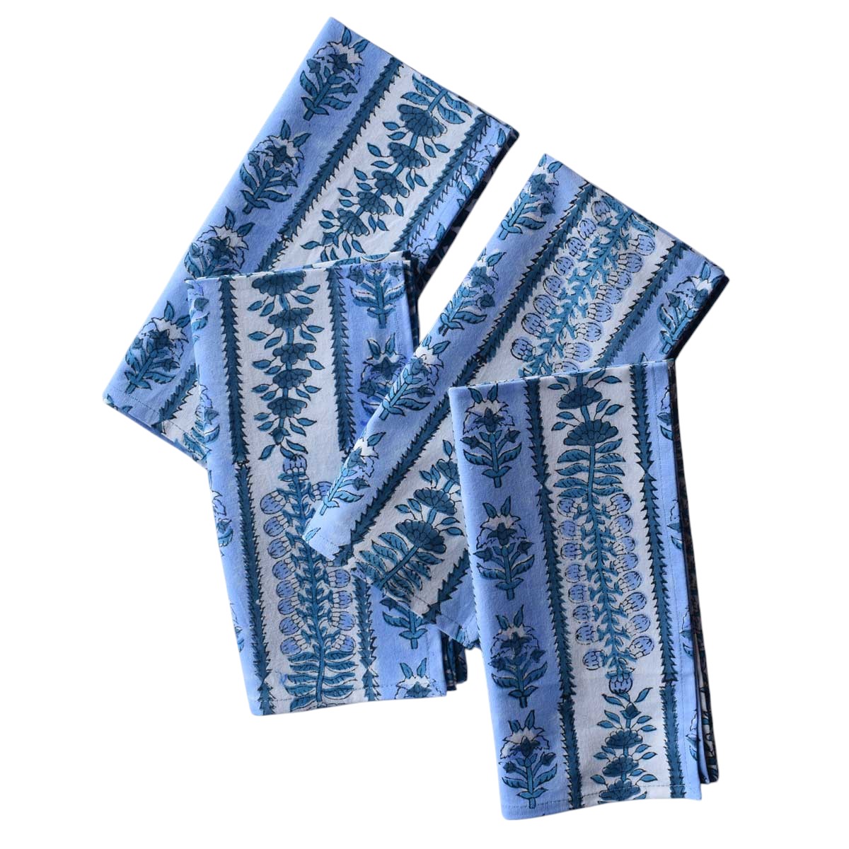 Hand Block Printed Cotton Napkin 45x45 cms Set of 4 Napkins Trellis Blue Booti 104113