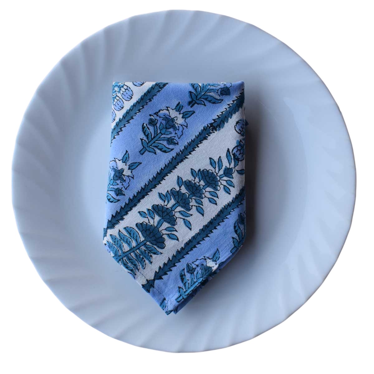 Hand Block Printed Cotton Napkin 45x45 cms Set of 4 Napkins Trellis Blue Booti 104113