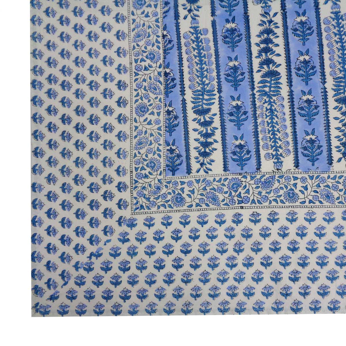 Hand Block Printed Cotton Tablecloth 180x270 cms Trellis Blue Booti 104113