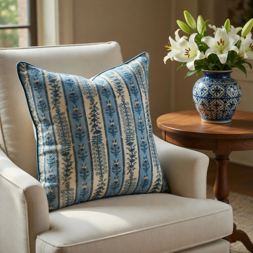 Piping Cushion Cover 50x50 cms Trellis Blue Booti 104113