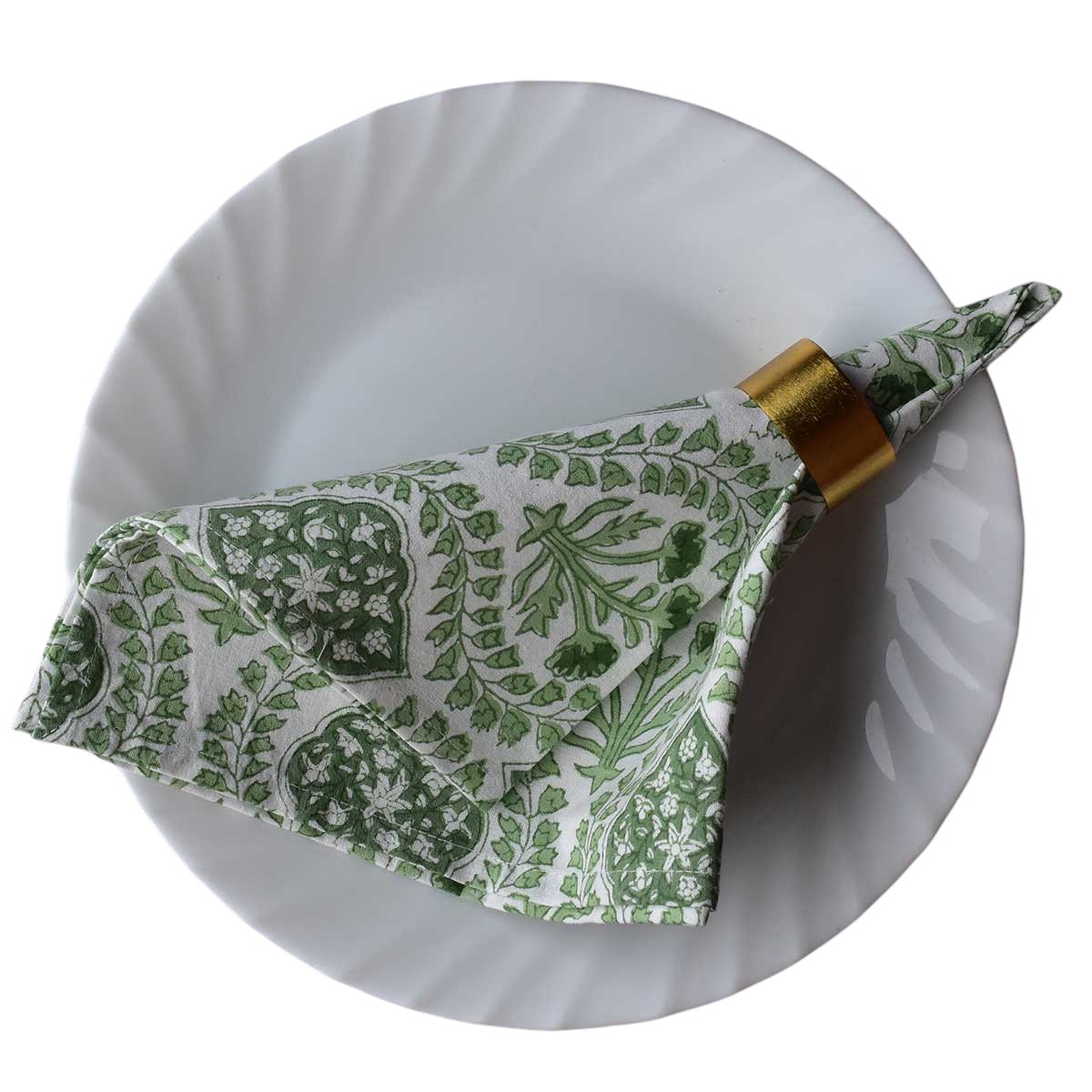 Hand Block Printed Cotton Napkin 45x45 cms Set of 4 Napkins Trellis Shale Green 202517