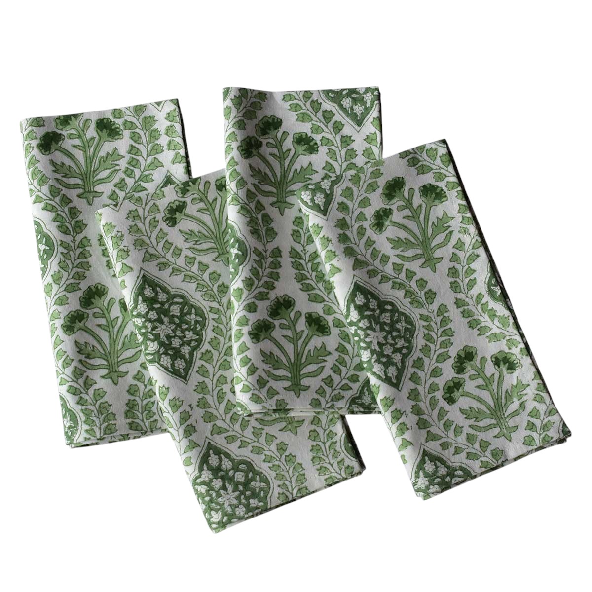 Hand Block Printed Cotton Napkin 45x45 cms Set of 4 Napkins Trellis Shale Green 202517