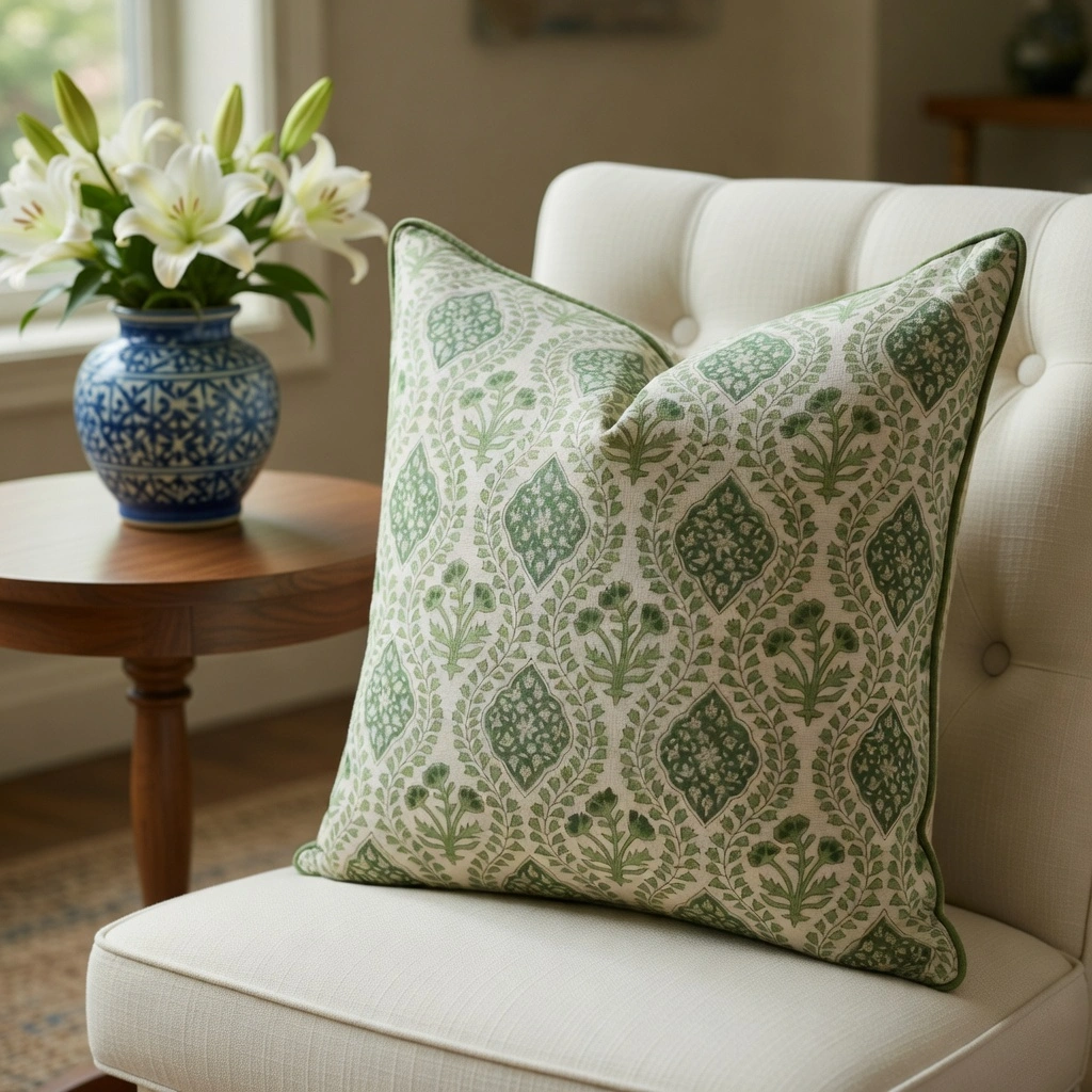 Piping Cushion Cover 50x50 cms Trellis Shale Green 202517