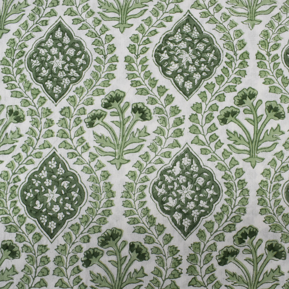 Wood Block Printed Handmade Tablecloth 150x220 cms Trellis Shale Green 202517