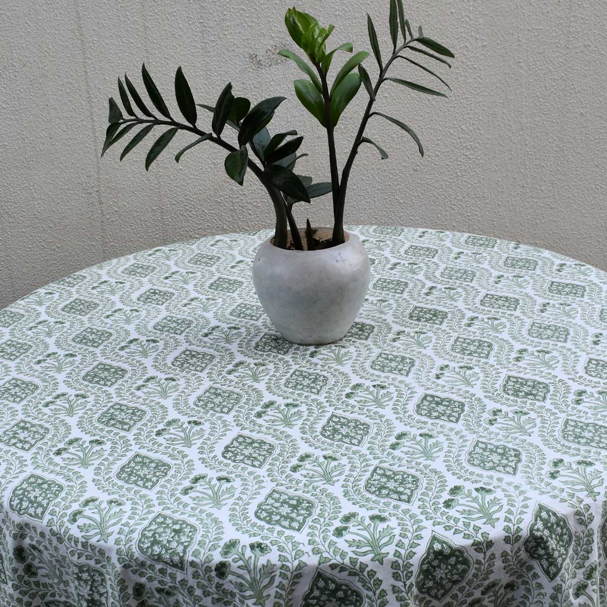 Round 220 cms Cotton French Design Table Cover Trellis Shale Green 202517