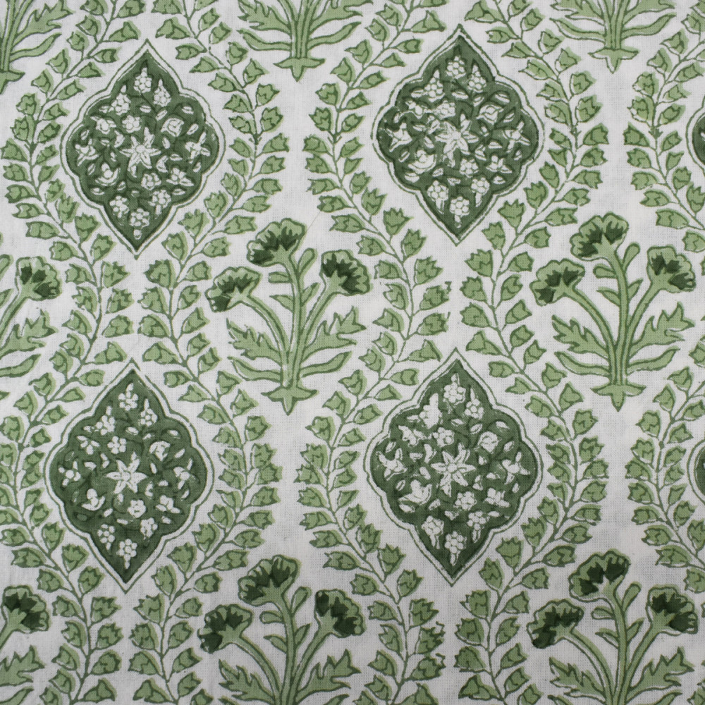 Image of 5 Yard Running Fabric Jaipur Block Printed Cotton 20 Sheeting Fabric | Trellis Shale Green 202517