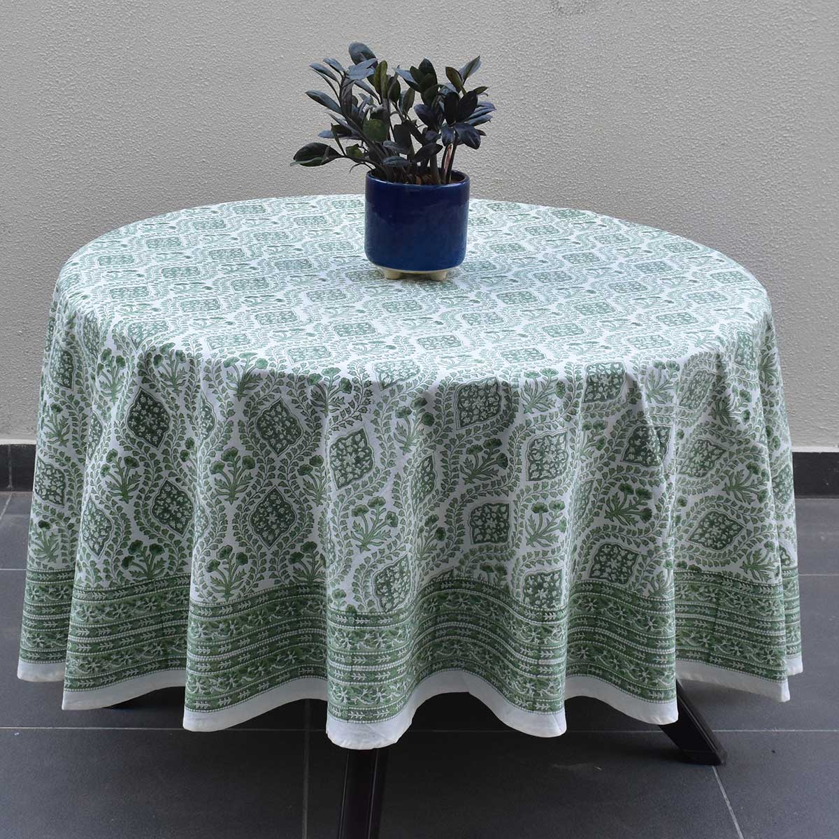 Round 220 cms Cotton French Design Table Cover Trellis Shale Green 202517
