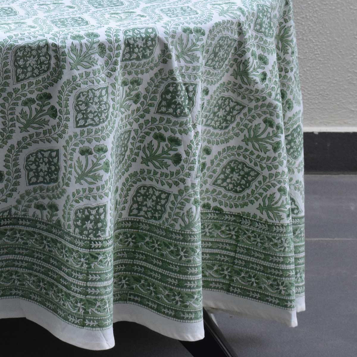 Round 220 cms Cotton French Design Table Cover Trellis Shale Green 202517