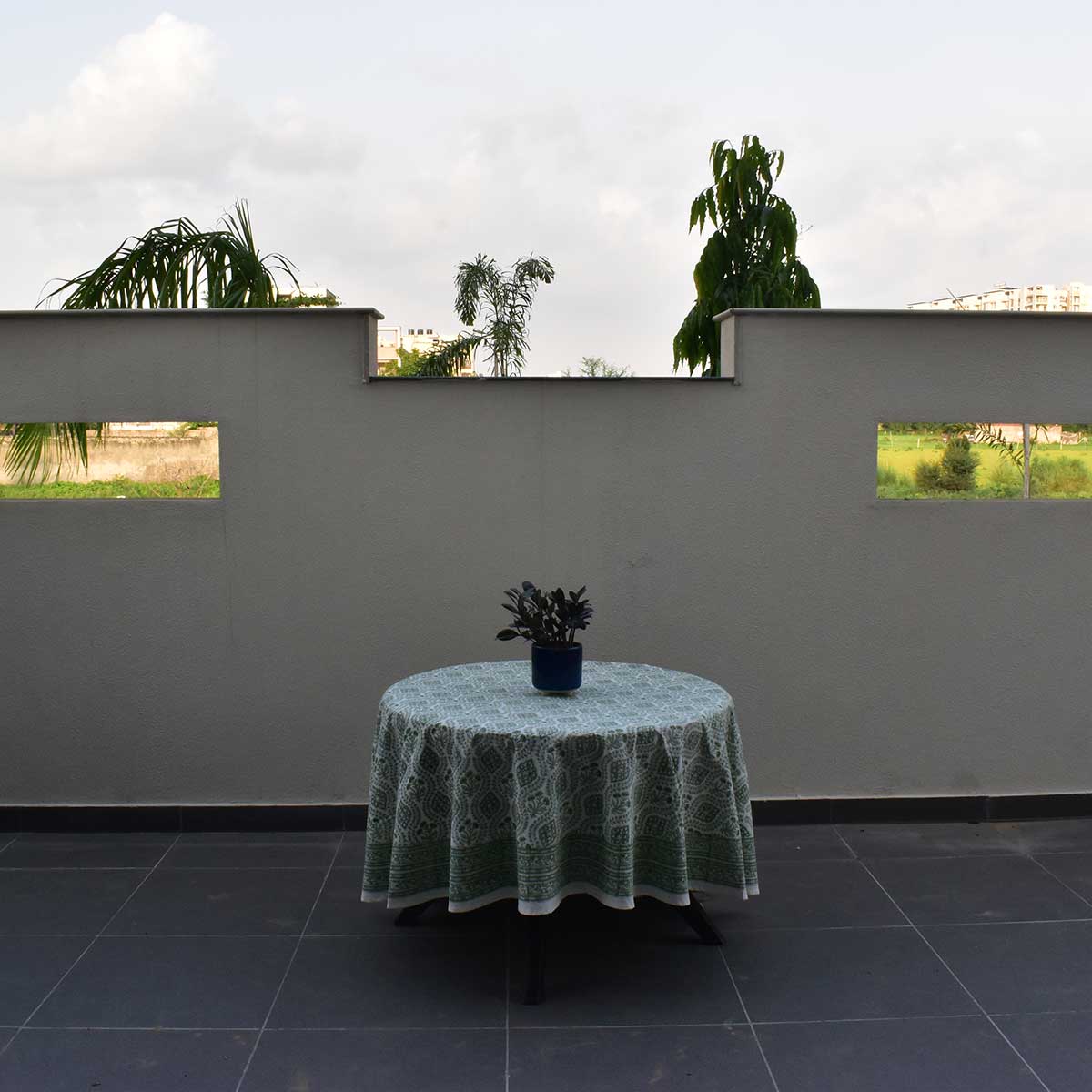 Round 220 cms Cotton French Design Table Cover Trellis Shale Green 202517
