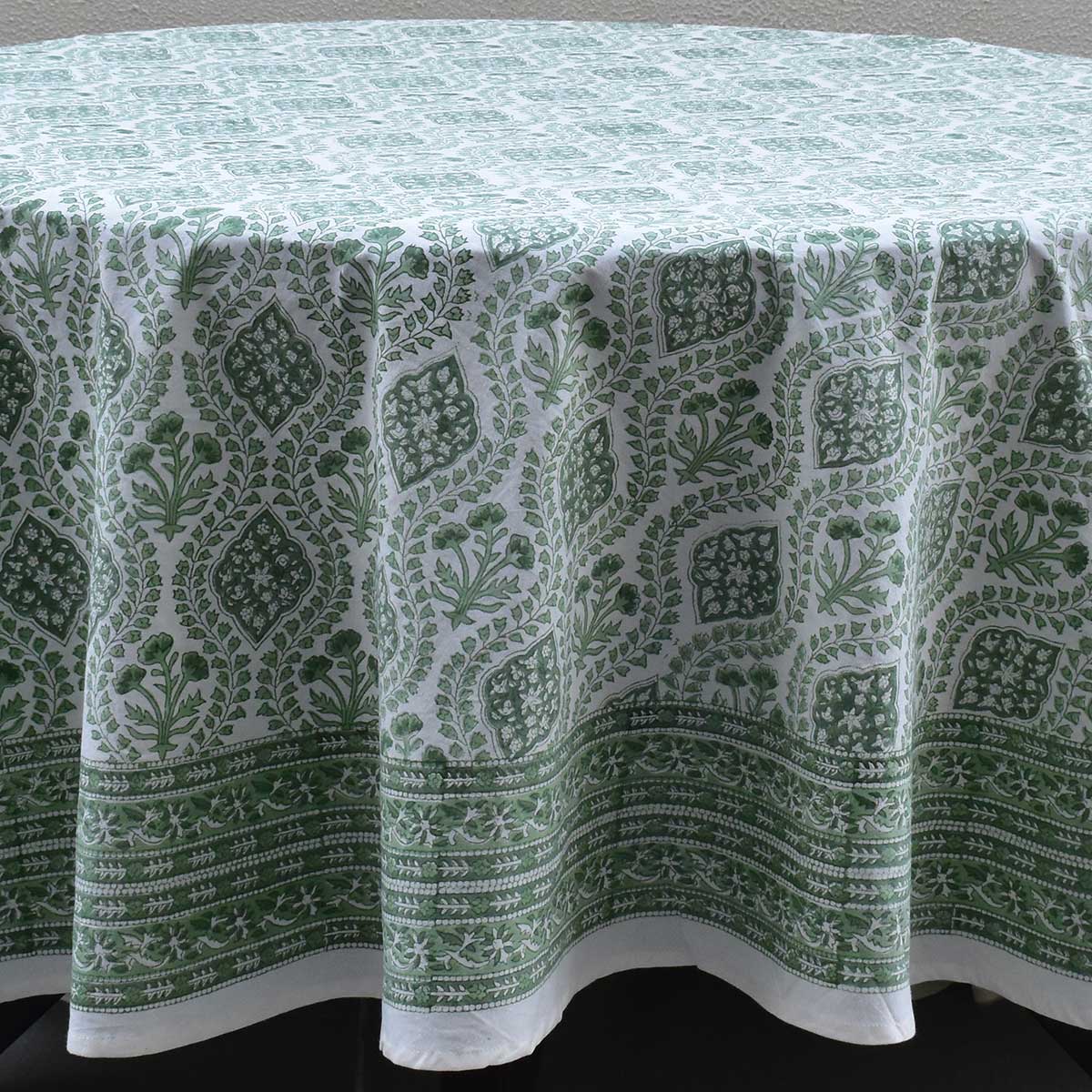 Round 220 cms Cotton French Design Table Cover Trellis Shale Green 202517