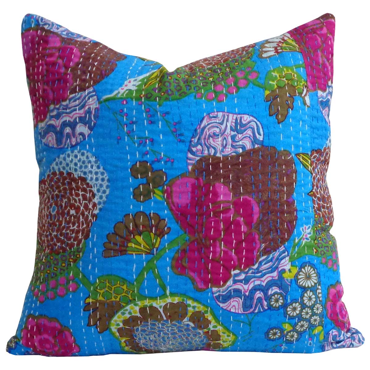 Tropical Design Hand Embroidered Kantha Cushion  Tropical Caribbean 100683