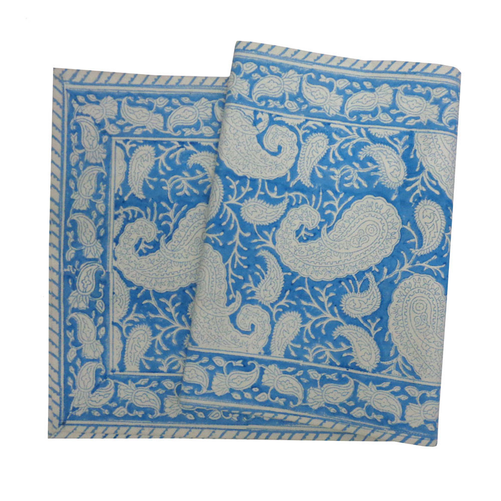 Hand Block Printed Cotton Canvas Table Runner 33x120 cms Ambi Aqua Gud 200868