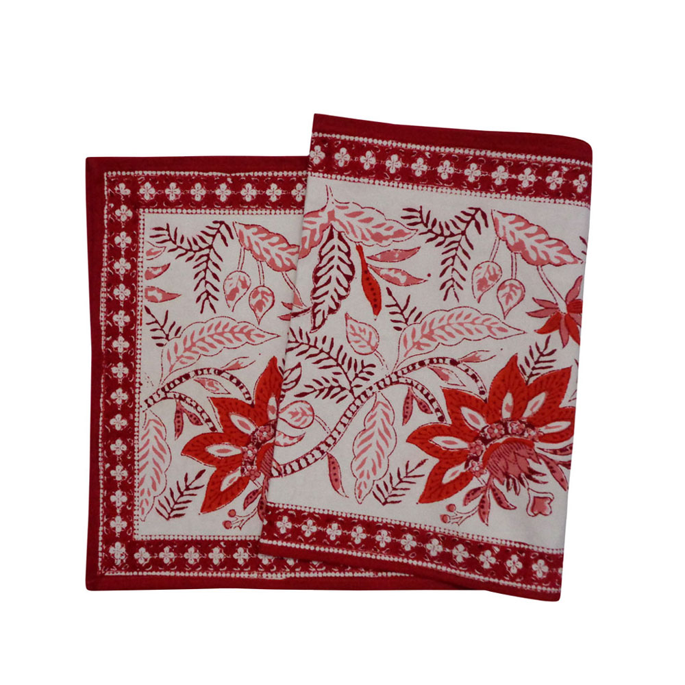 Hand Block Printed Cotton Canvas Table Runner 33x120 cms Bossanova Red Open 103700