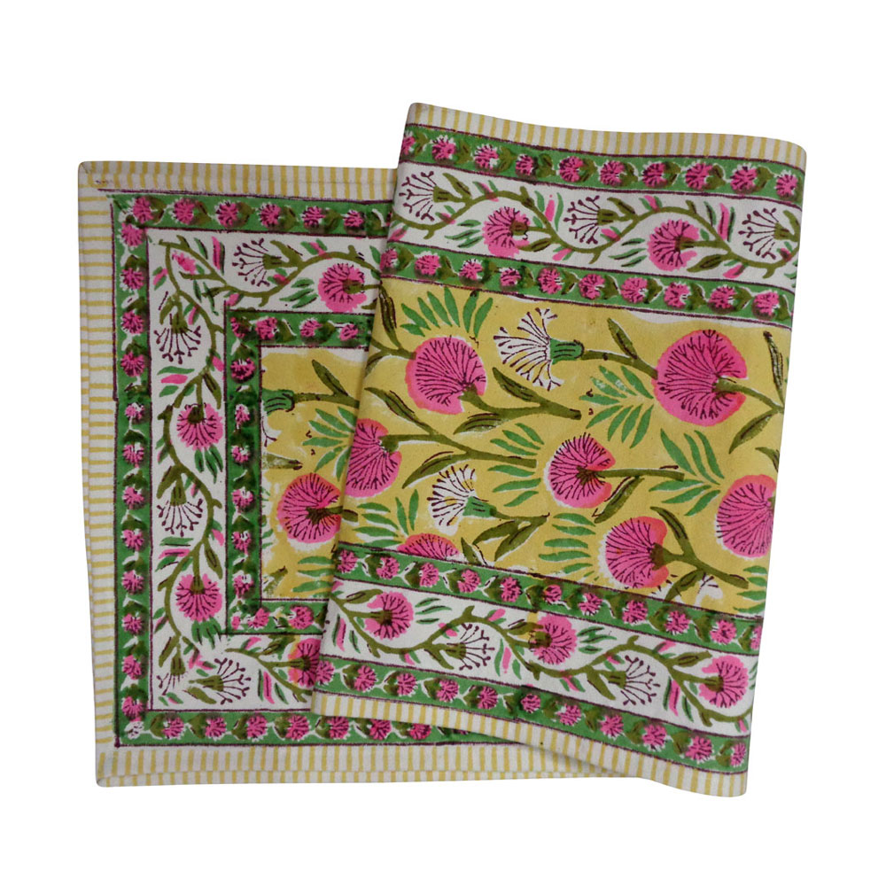 Hand Block Printed Cotton Canvas Table Runner 33x120 cms  Desert Blossom Pink Gud 205225